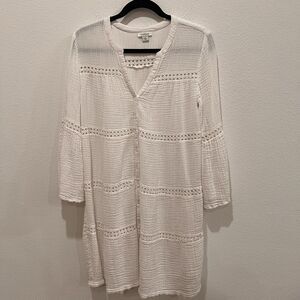 SUNDANCE MIDORI WHITE BOHO PEASANT EYELET FLOWY DAY DRESS Sz S Missing Slip